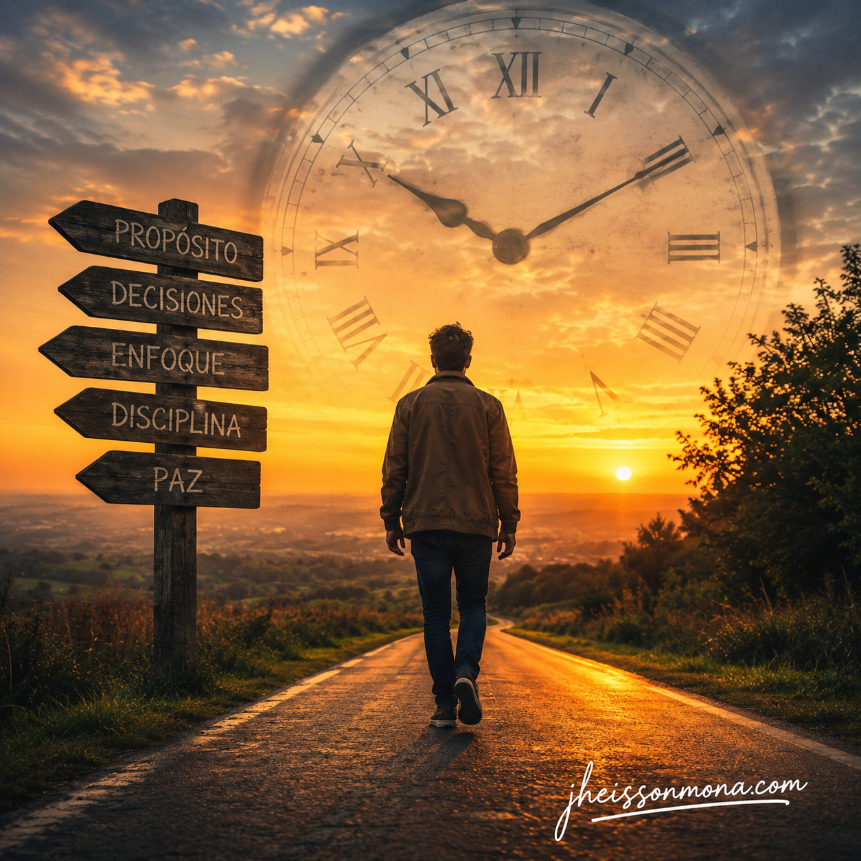 Persona caminando hacia el atardecer reflexionando sobre qué hacer con el tiempo que tenemos