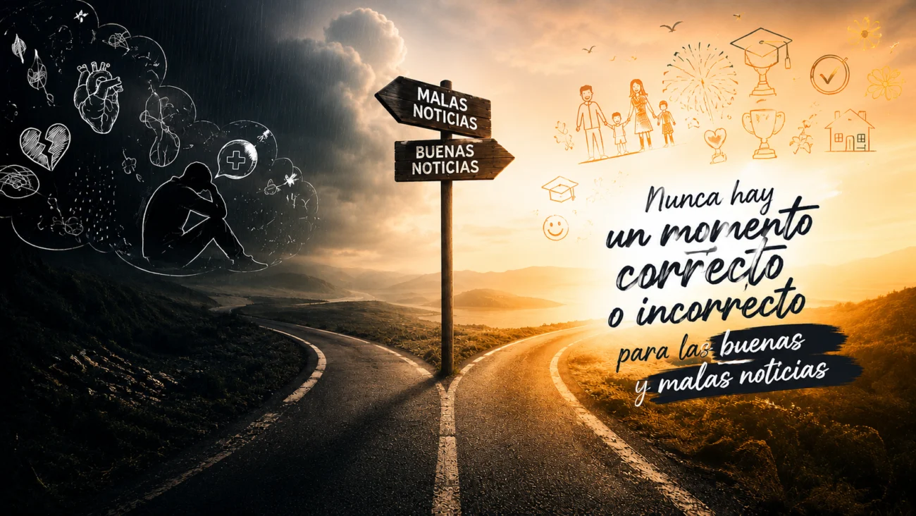 Buenas y malas noticias representadas por dos caminos entre una tormenta y un amanecer